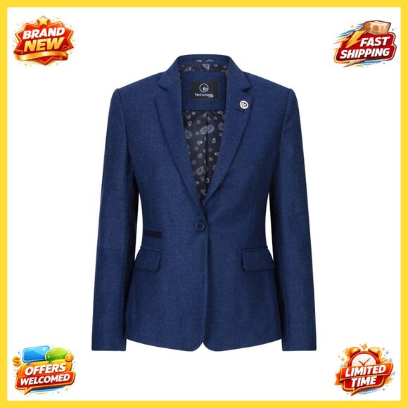 Vintage Tweed Blazer Classic Tailored Fit Herringbone Wool Smart Casual Elegant